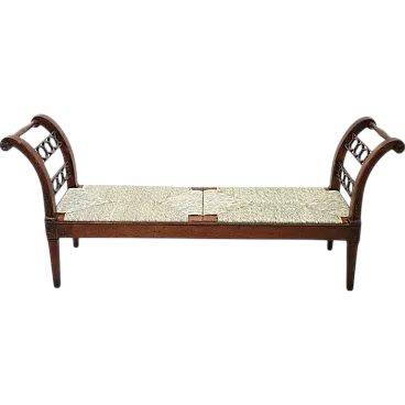 Ancient walnut bench and seat in straw, '700