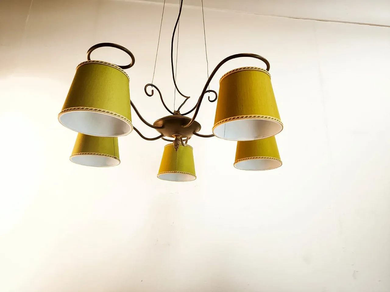 5-Light chandelier with fabric lampshades, 1980s 1