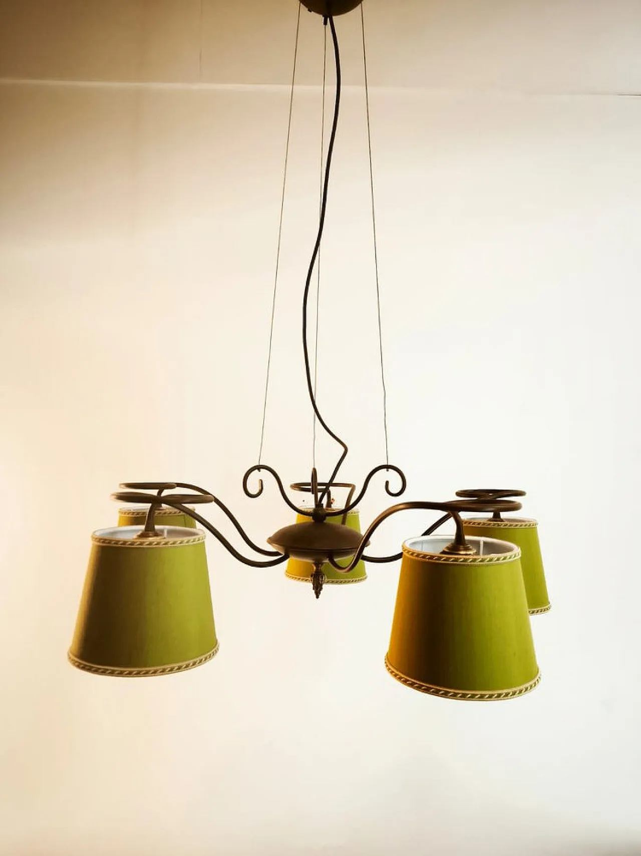 5-Light chandelier with fabric lampshades, 1980s 2