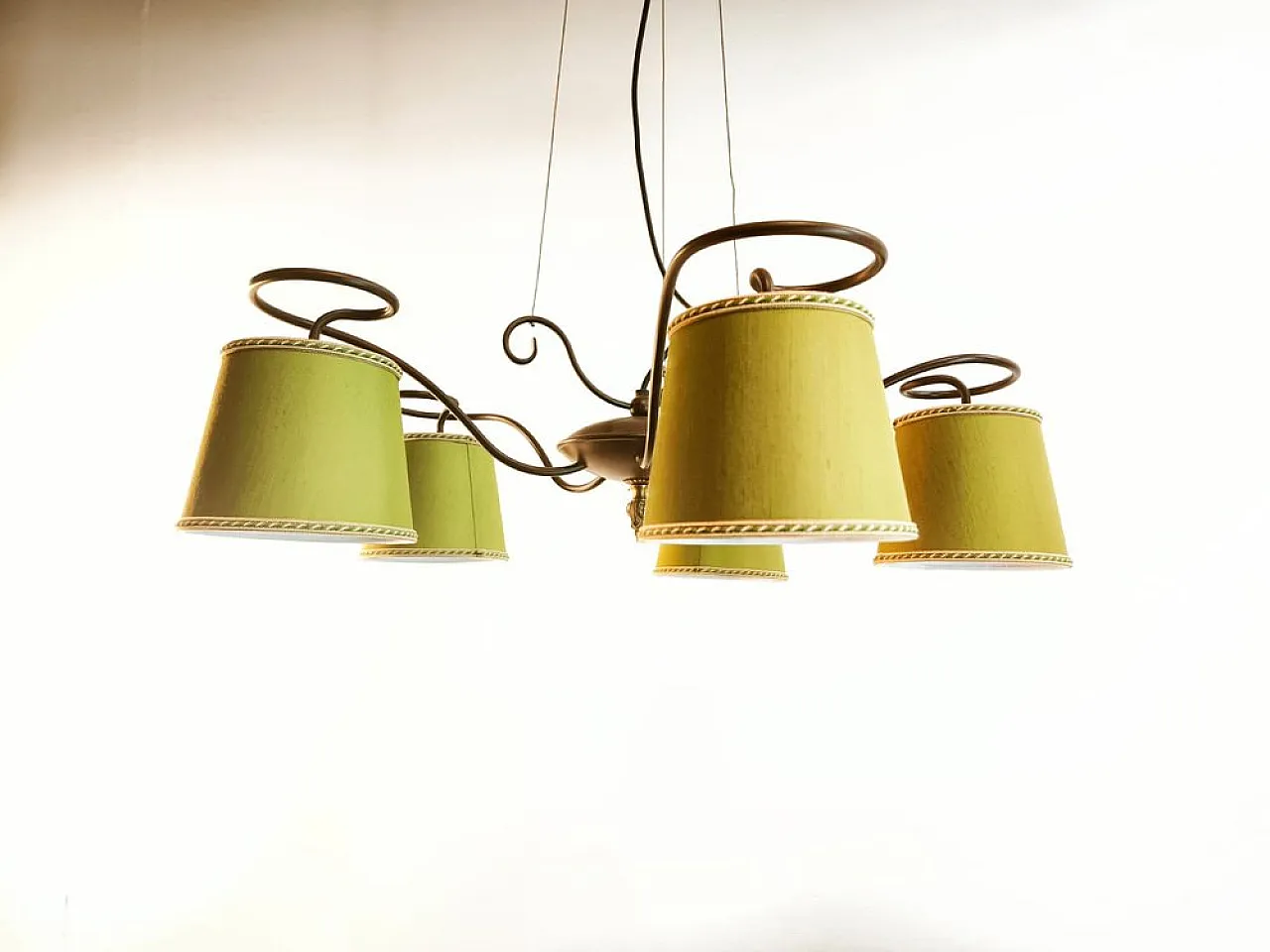 5-Light chandelier with fabric lampshades, 1980s 5