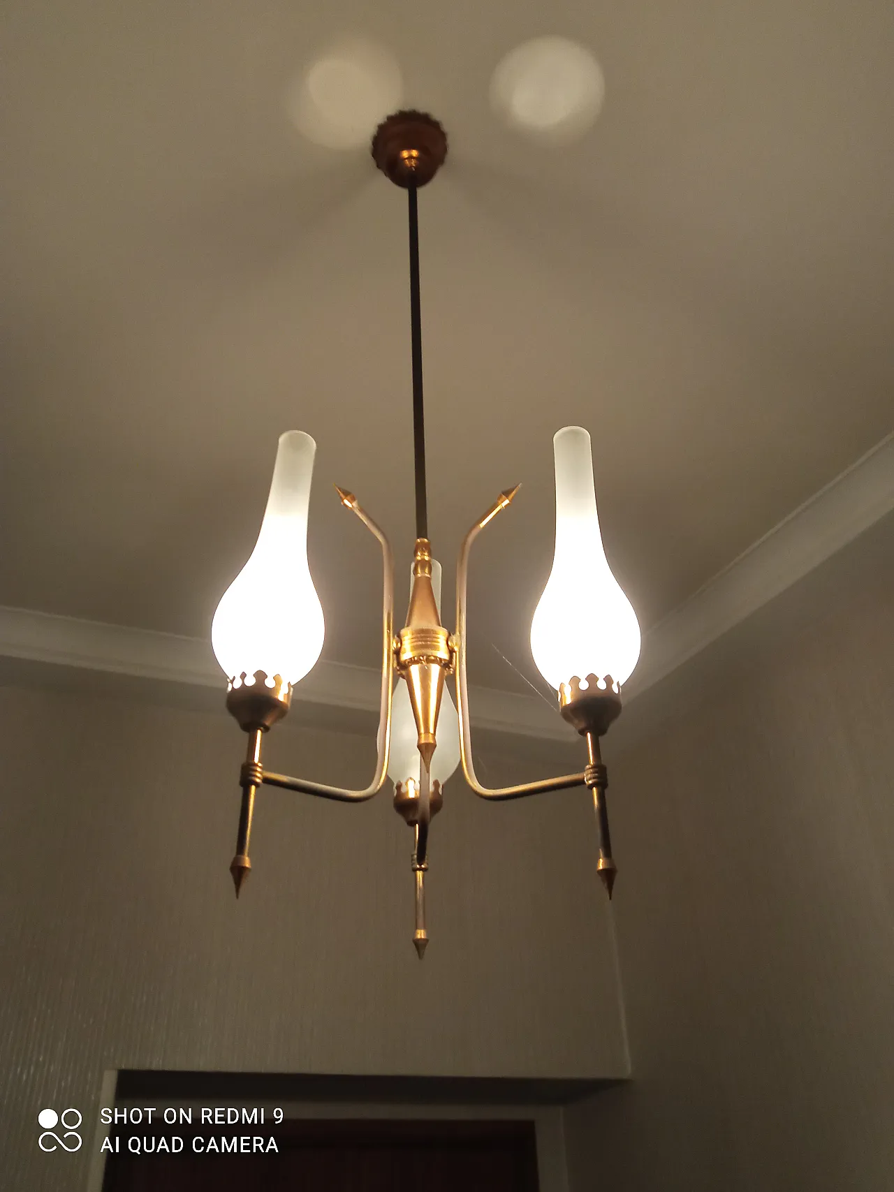 Lampadario in ottone con appliques,  anni '60 1