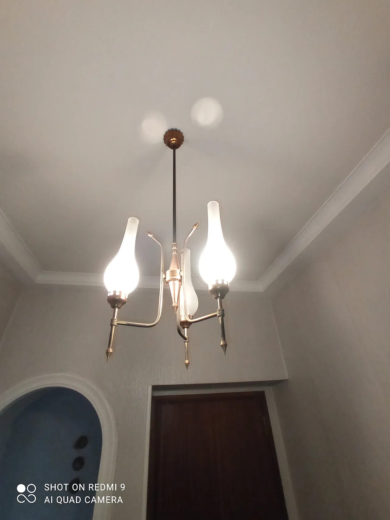 Lampadario in ottone con appliques,  anni '60 2