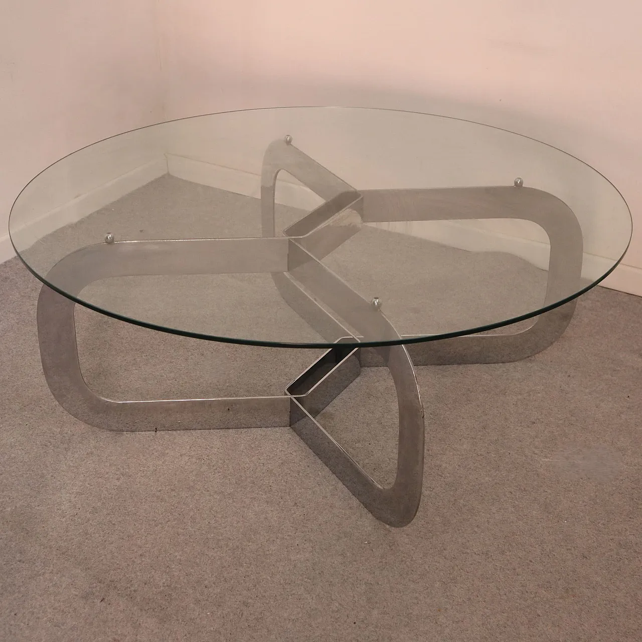 Round coffee table steel and glass, Italy, 1970 1