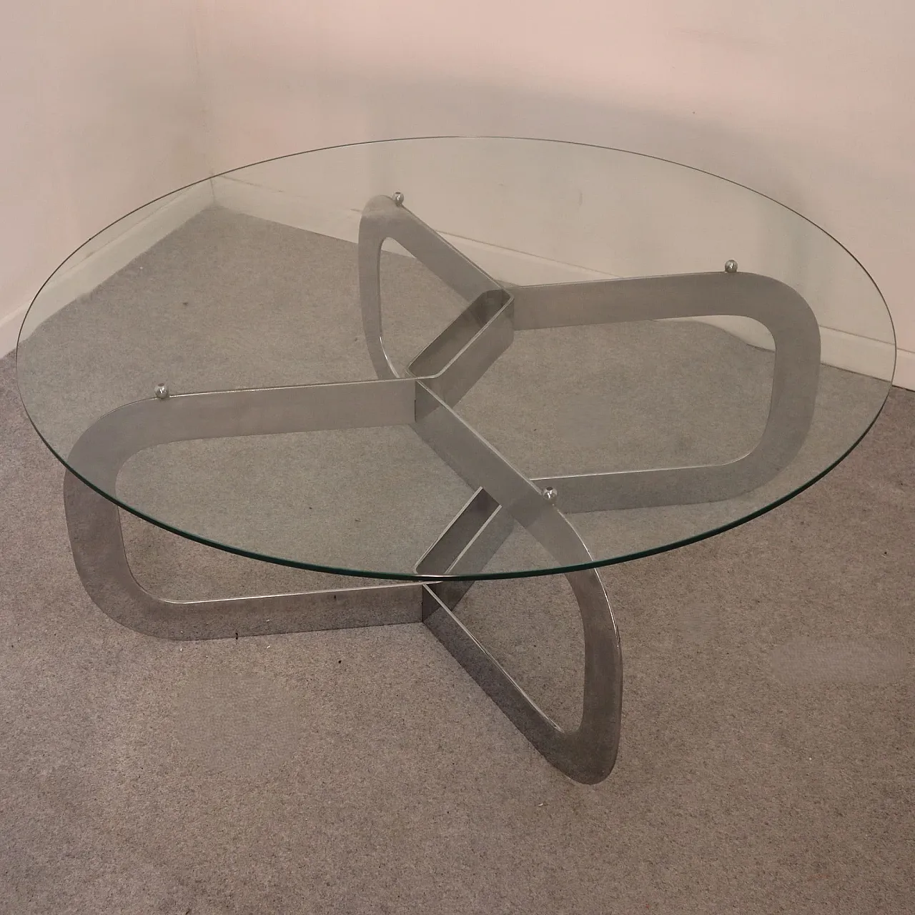 Round coffee table steel and glass, Italy, 1970 4