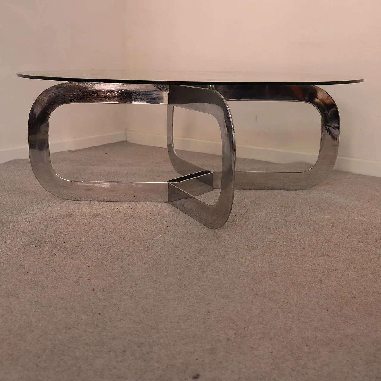 Round coffee table steel and glass, Italy, 1970 5