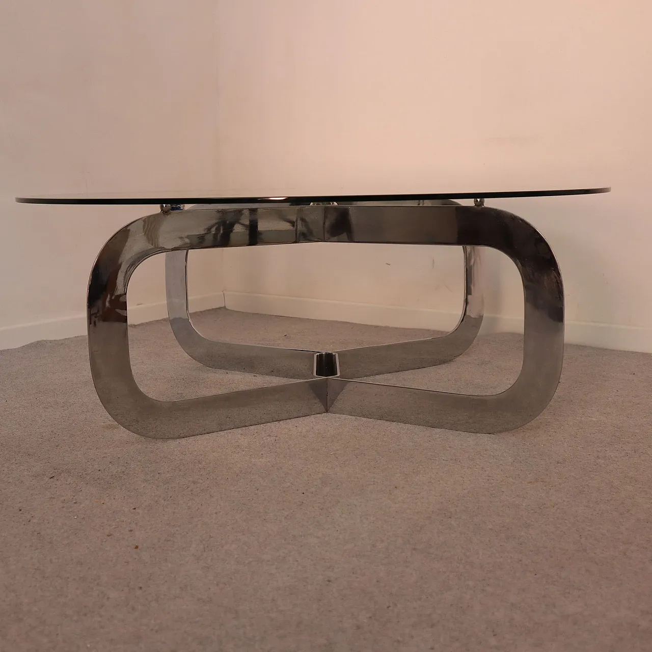 Round coffee table steel and glass, Italy, 1970 6