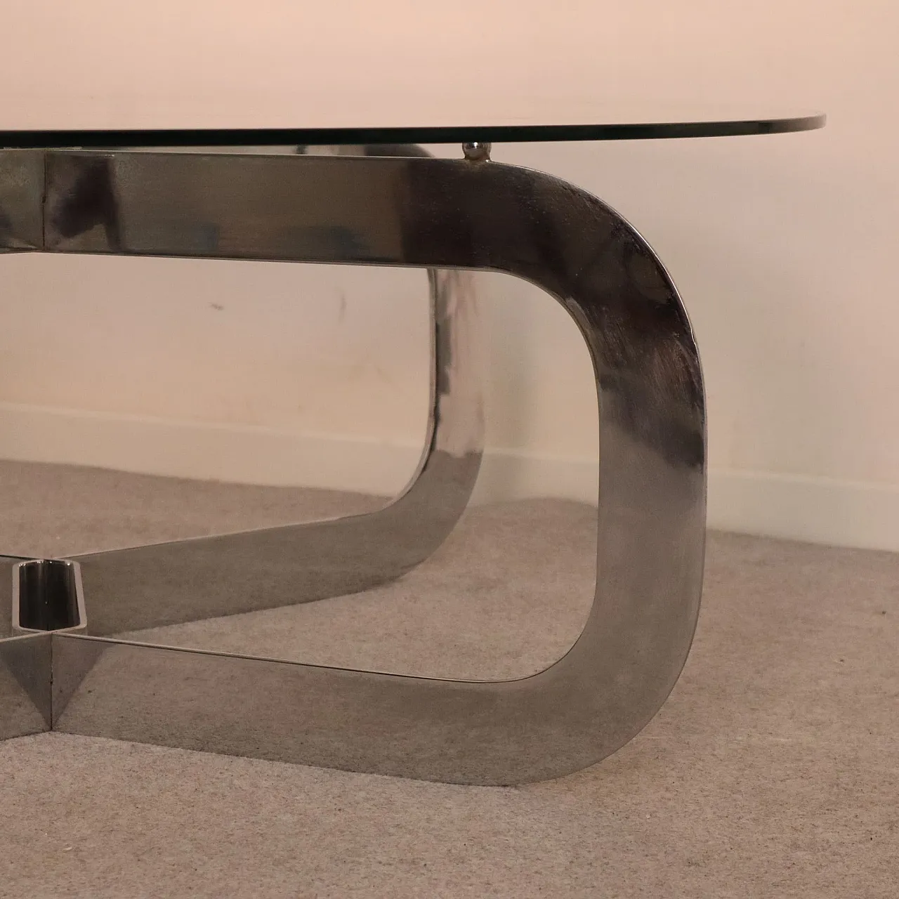 Round coffee table steel and glass, Italy, 1970 8