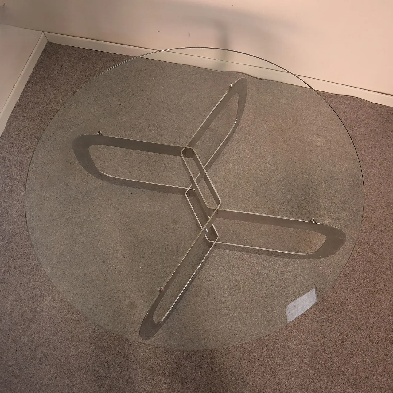 Round coffee table steel and glass, Italy, 1970 10