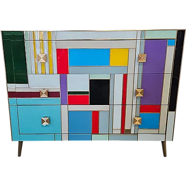 Colored glass chest of drawers, 90s