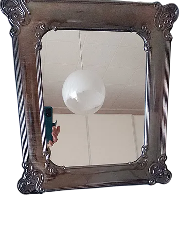 Rectangular mirror with silver frame, 80s