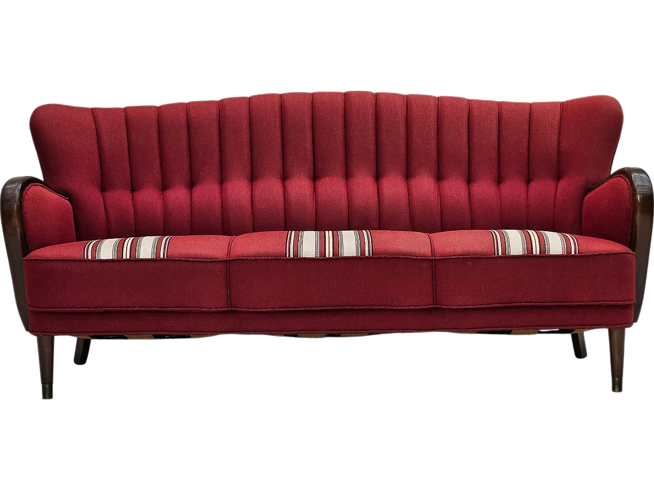 Danish 3-seater sofa by Alfred Christensen red wool, 1960s 17