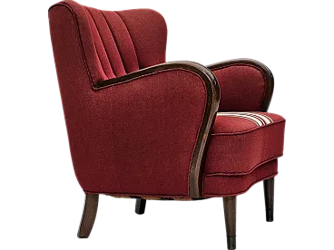 Danish armchair by Alfred Christensen, red wool, 1960s