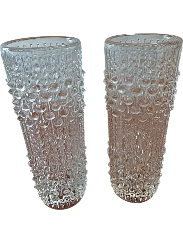 Pair of Candle Wax transparent glass vases, 70s