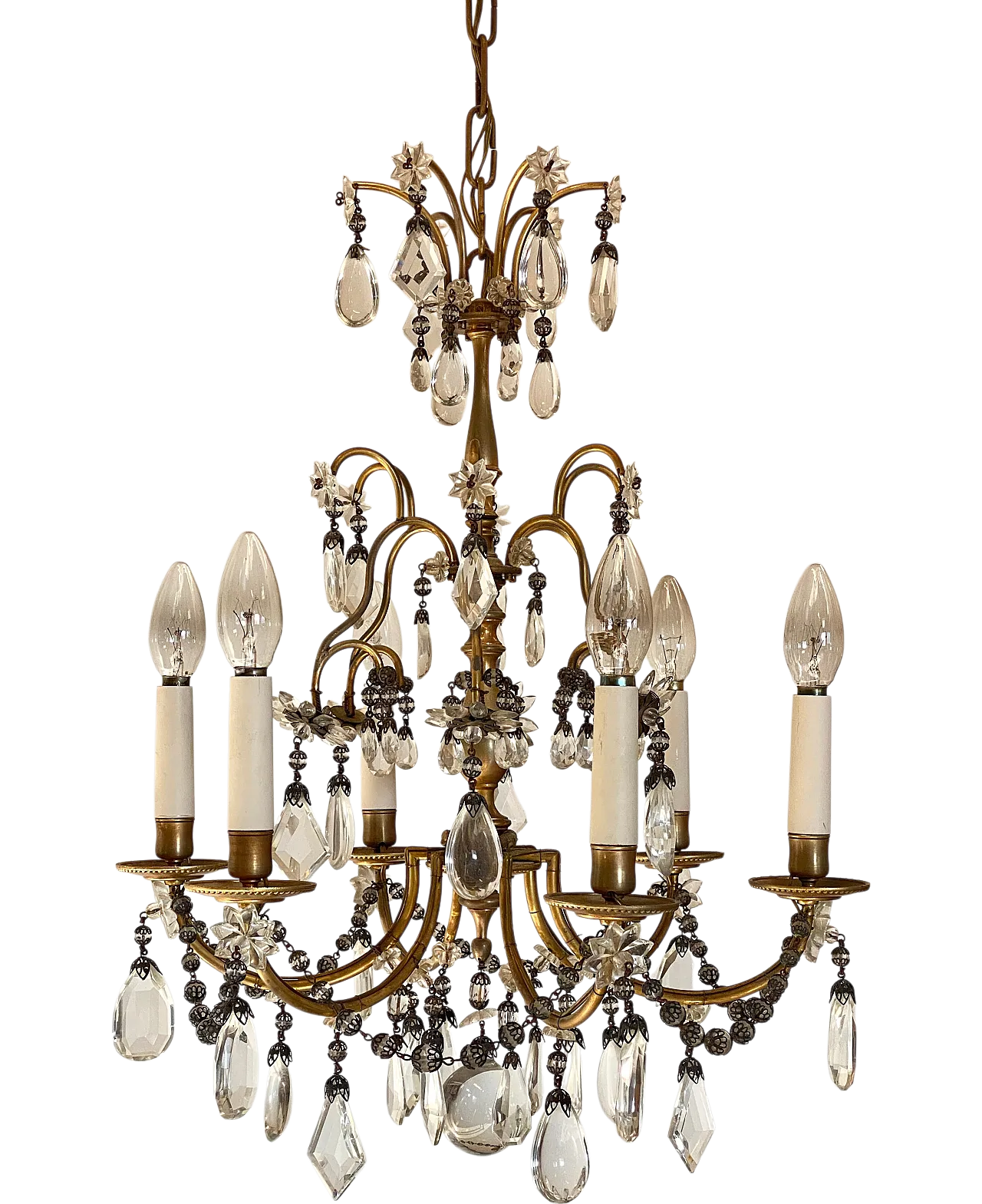 Bronze chandelier with crystals, 60s 18