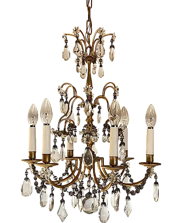 Bronze chandelier with crystals, 60s