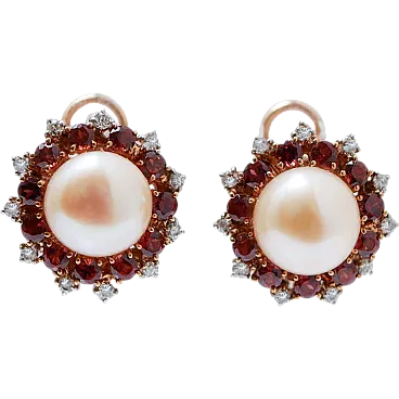 Rose gold and silver earrings with pearls, garnets, diamonds, 1960s