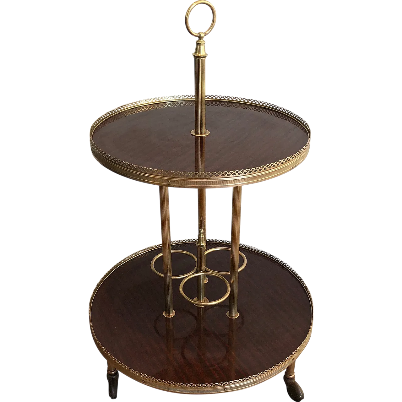 Mahogany and brass round beverage cart, 1940s 15