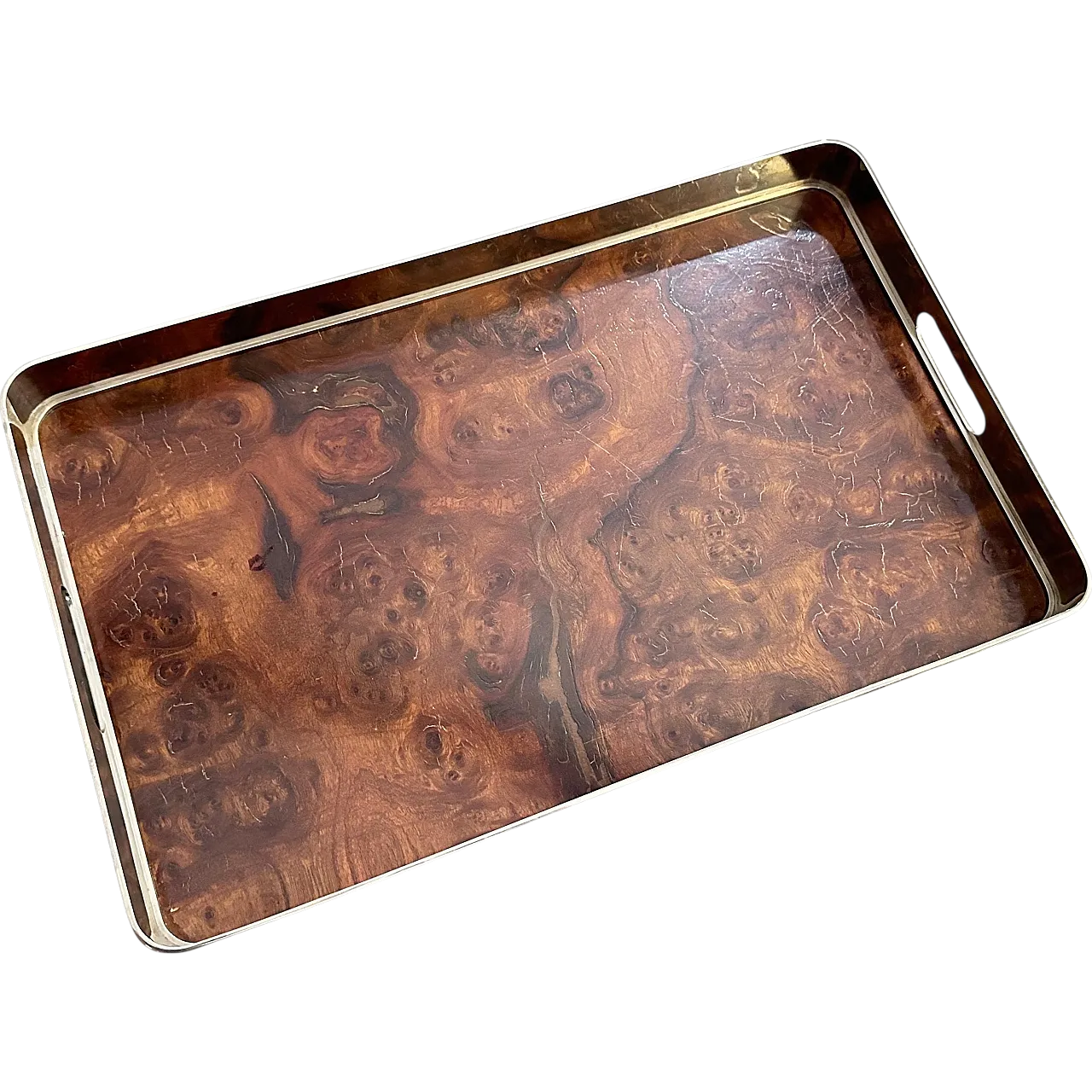 Thuya wood and silver-plated tray, 1980s 13