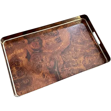 Thuya wood and silver-plated tray, 1980s