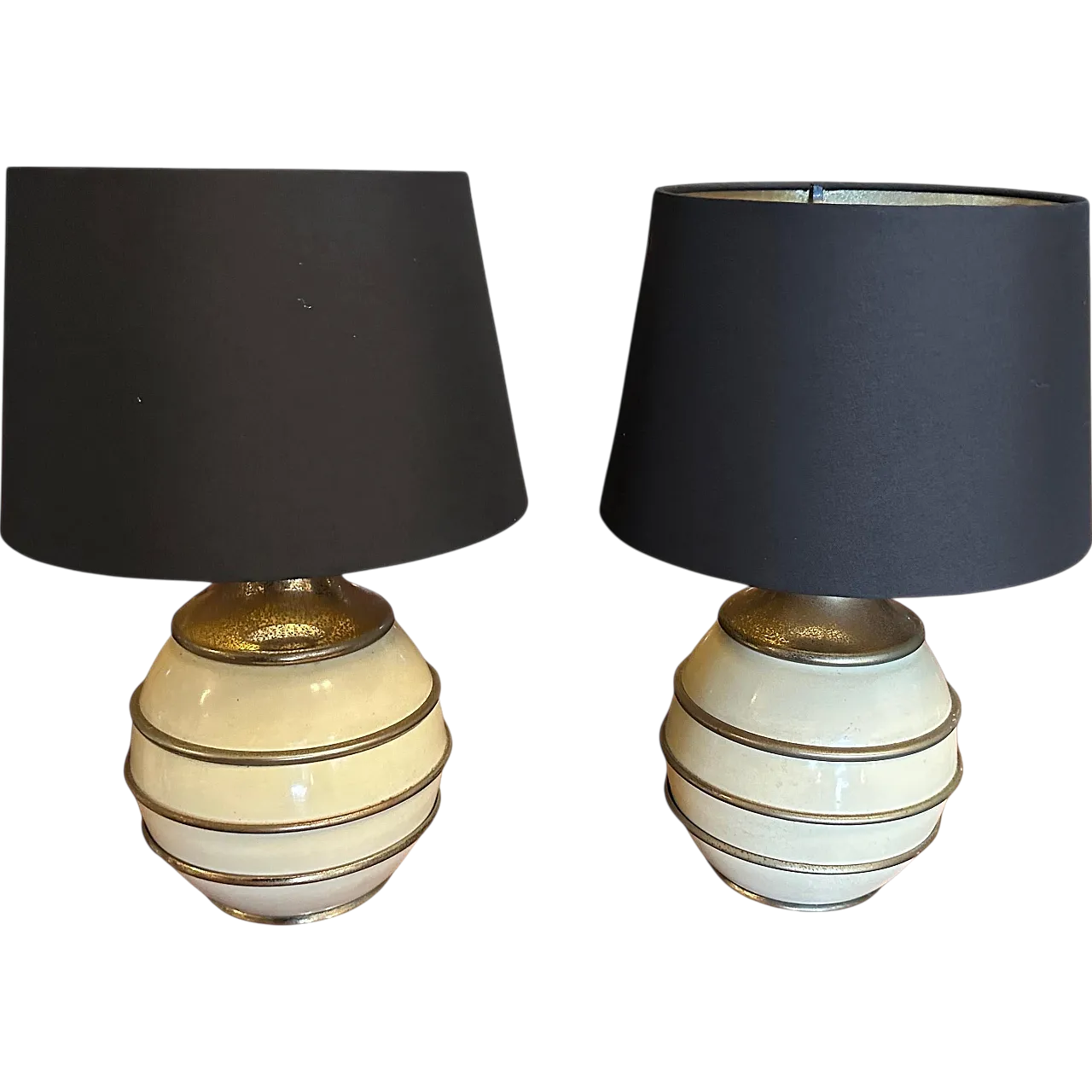 Pair of brass and ivory lacquered metal lamps, 1970s 11