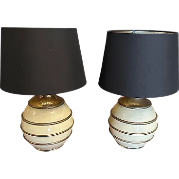 Pair of brass and ivory lacquered metal lamps, 1970s