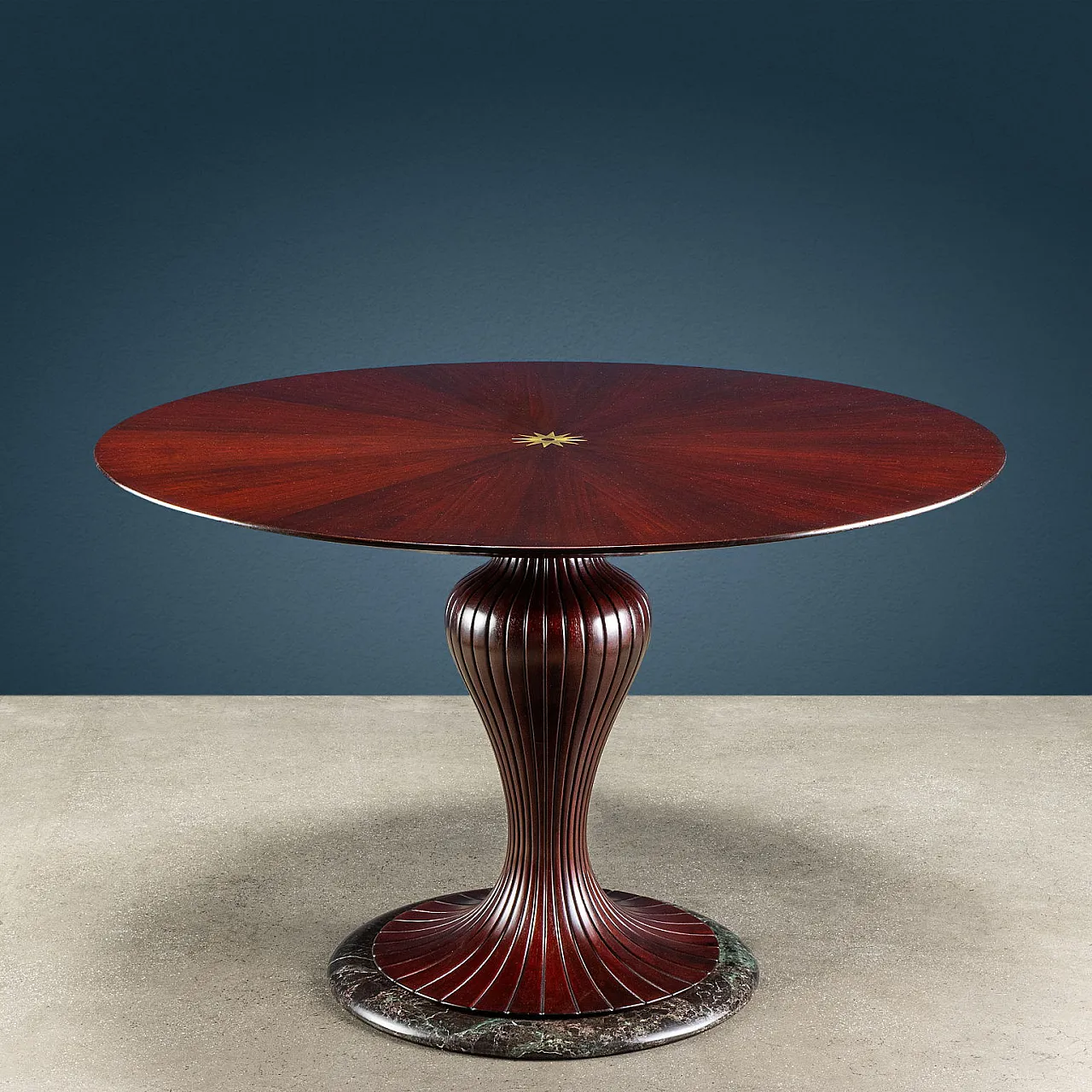 Round dining table Arredamenti Borsani in mahogany and marble, 1940s 1