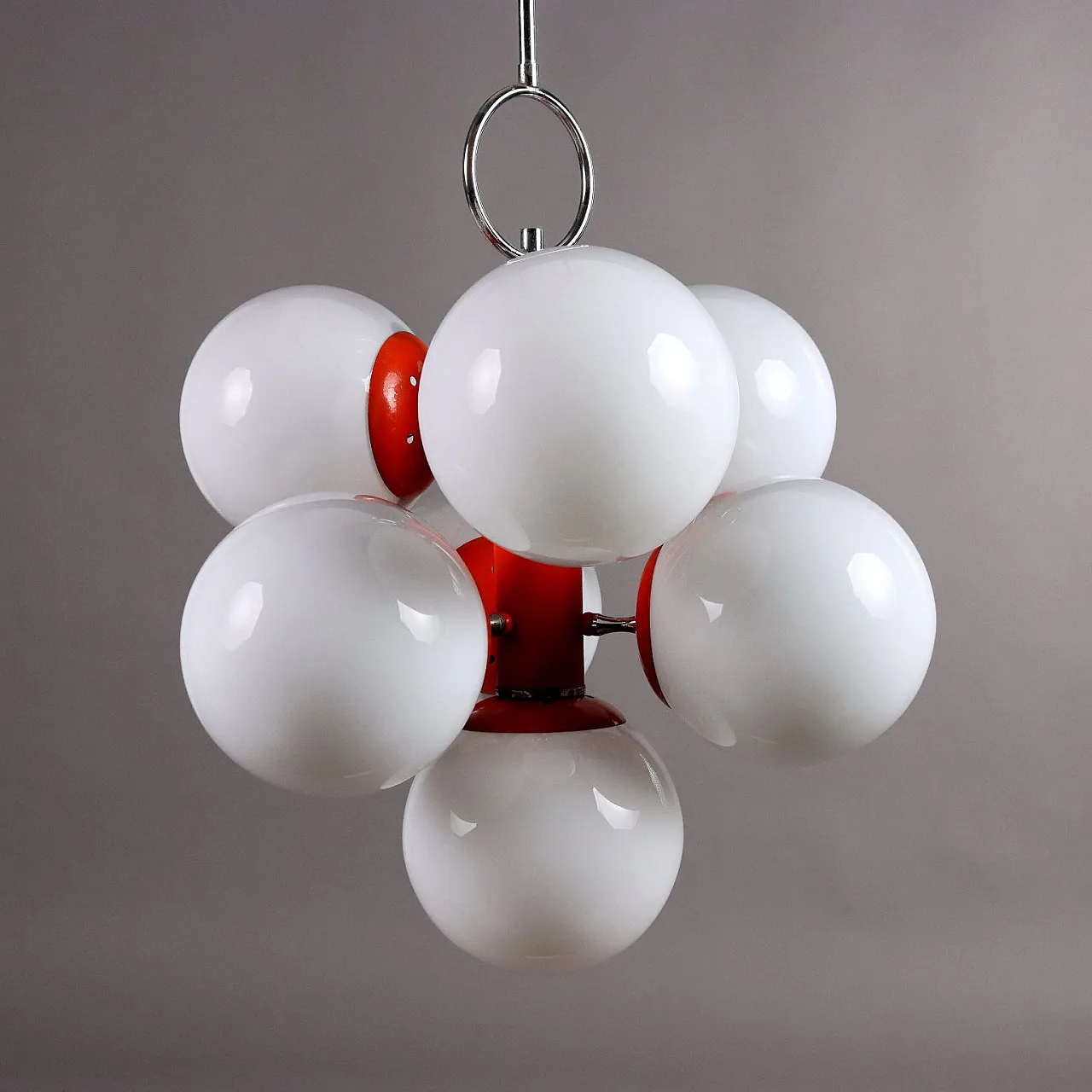 Metal and glass ceiling lamp, 1970s 7