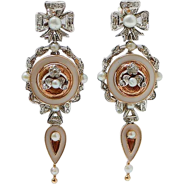 Earrings with pearls, diamonds, enamel, rose gold and silver, 1960s