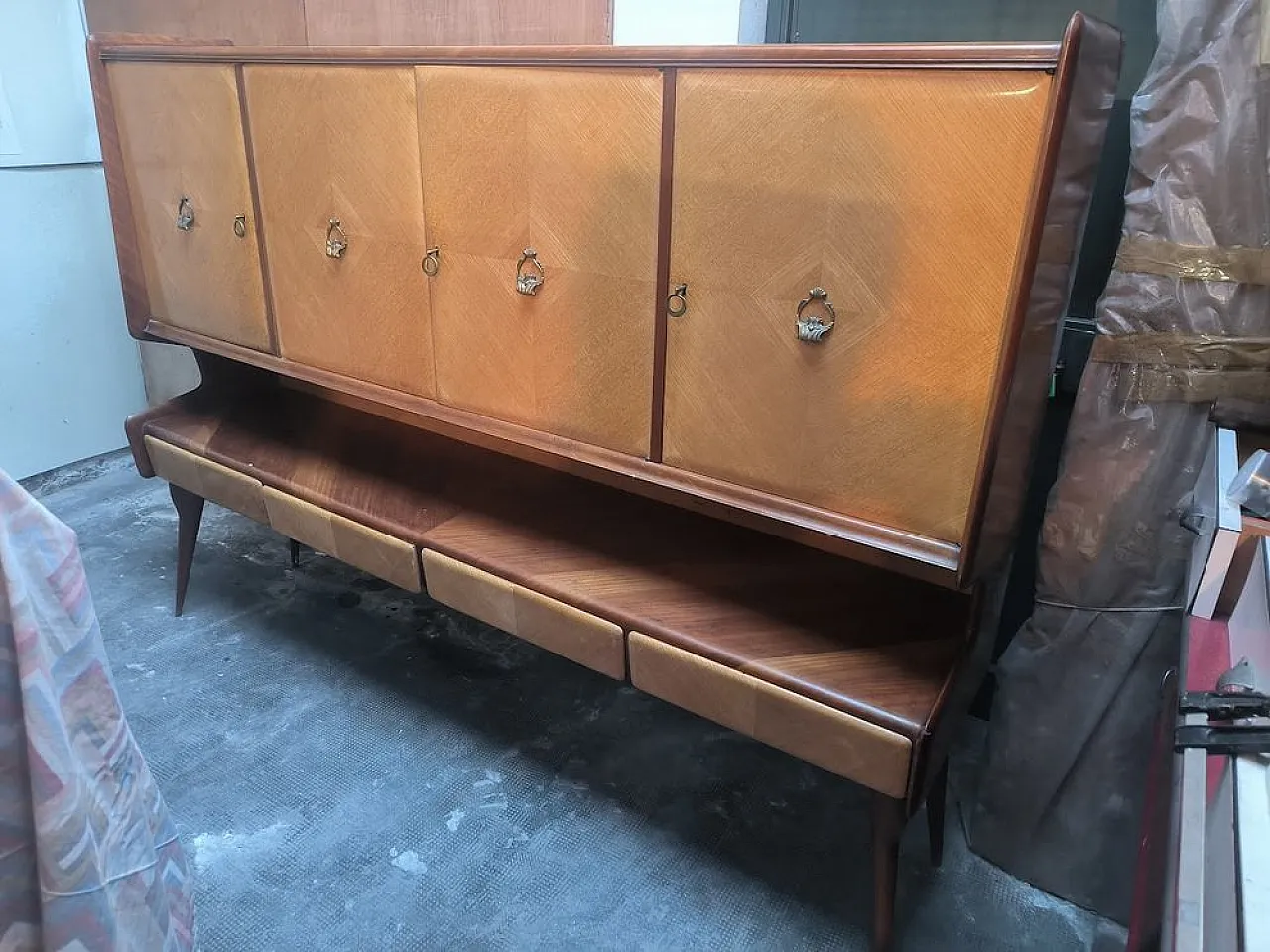 Credenza da pranzo in acero e mogano attribuita a Ico Parisi, anni '50 1