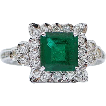 Platinum ring with emerald and diamonds, 1960s