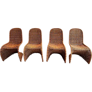 4 Sedie in rattan curvato, anni '70