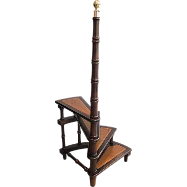 Wood, leather and brass library ladder, 1940s