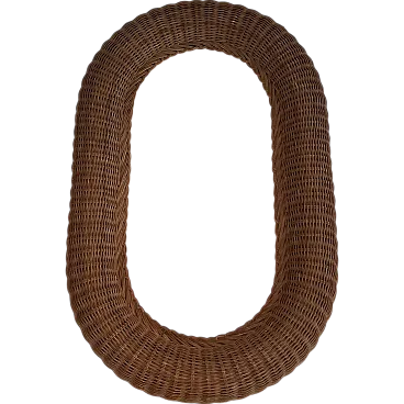 Specchio ovale in rattan, anni '70