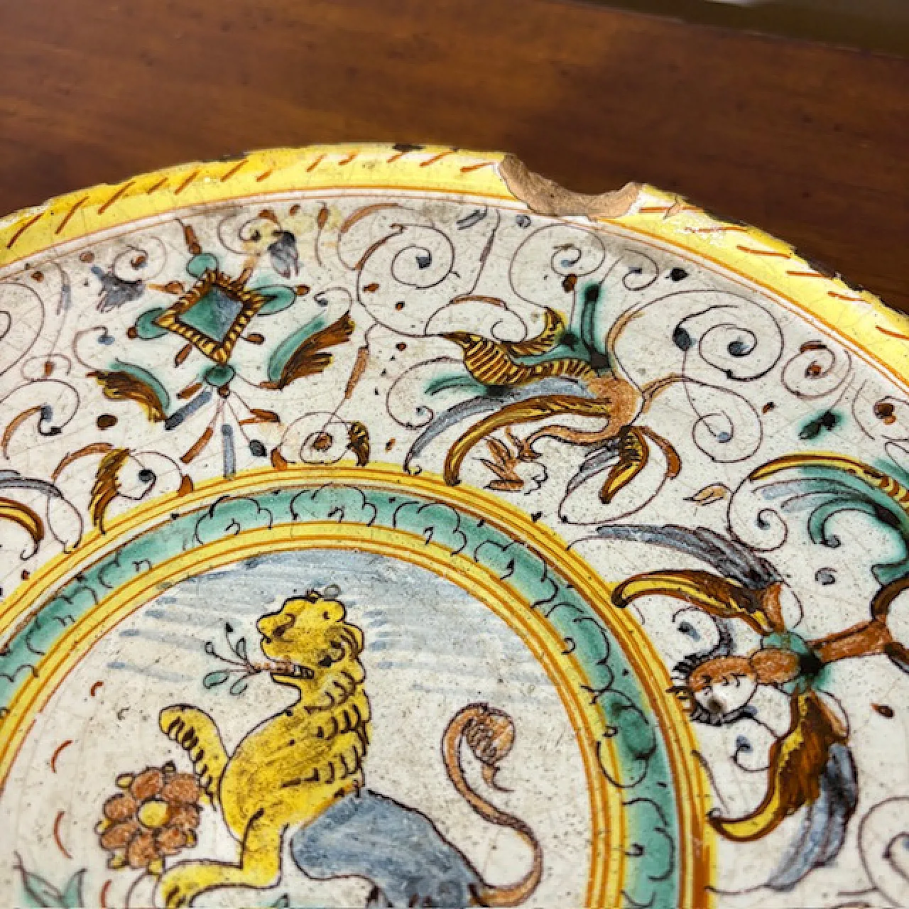 Crespina dish Deruta with lion, 17th century 6