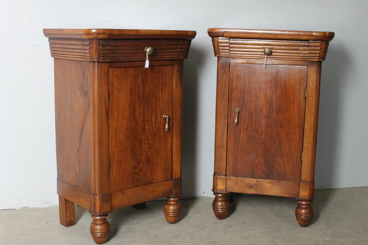 Pair of Milanese Charles X walnut bedside tables, 1820 1