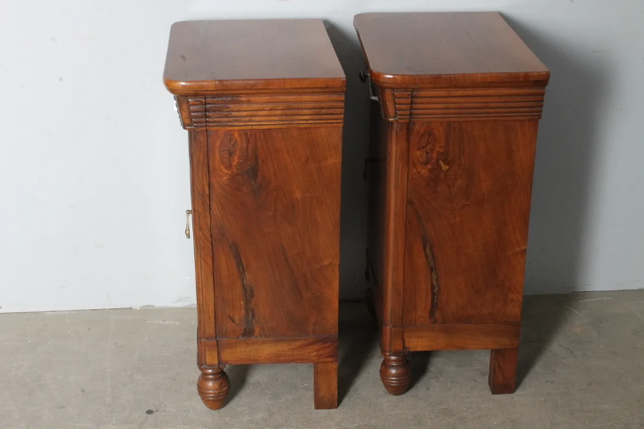 Pair of Milanese Charles X walnut bedside tables, 1820 11