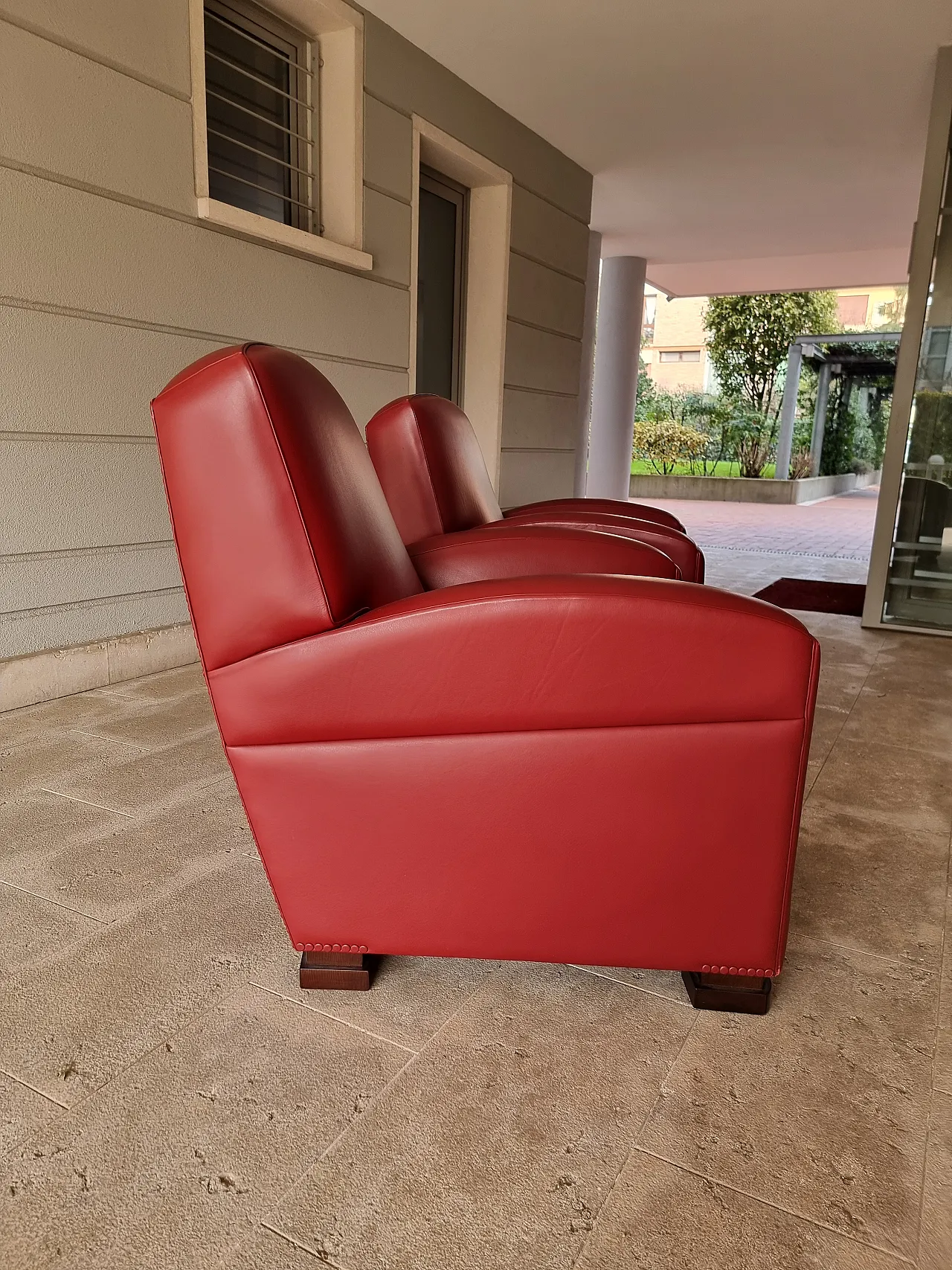 Pair of red armchairs, 90s 7