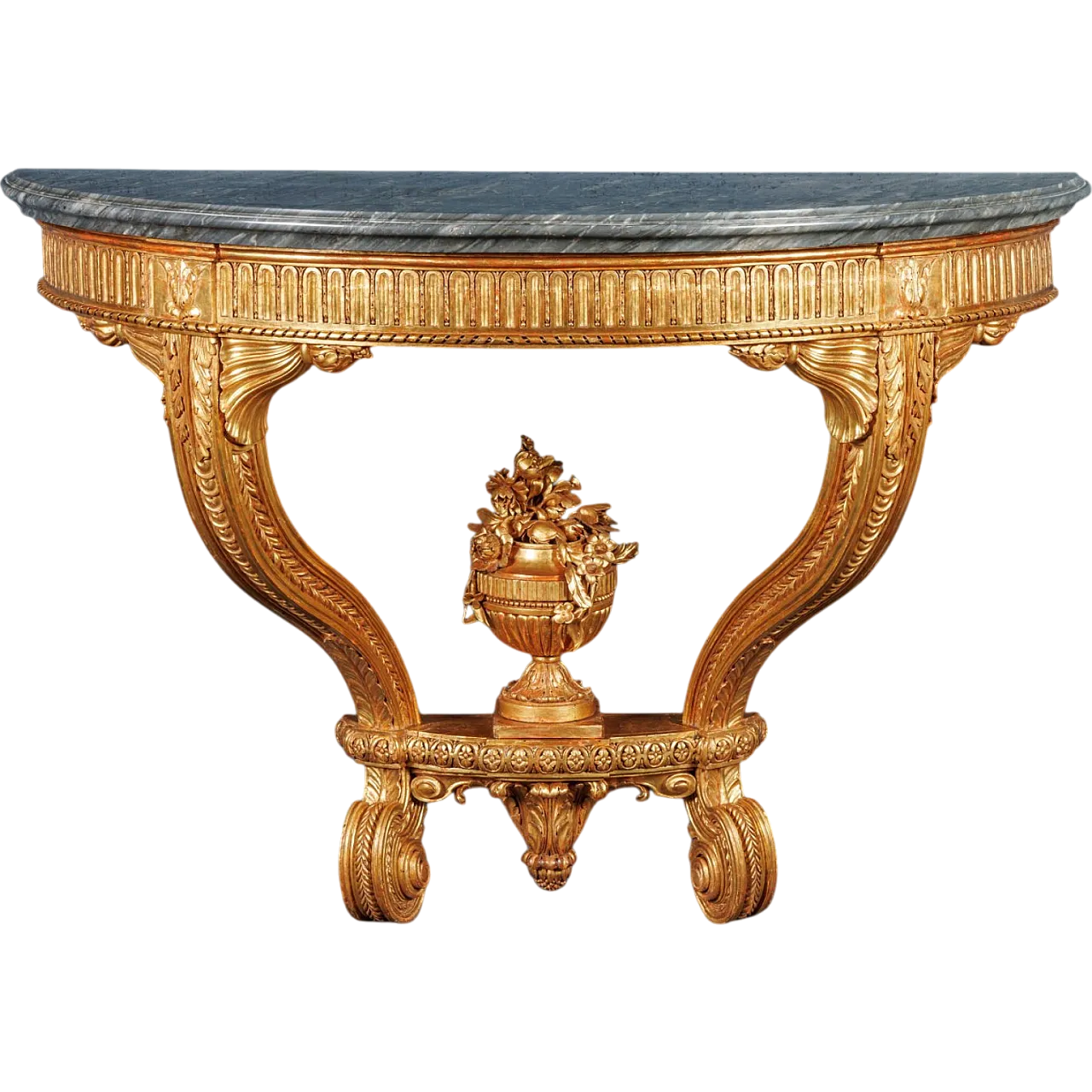 Demi lune gilded console with marble top, beginning 19th century 2