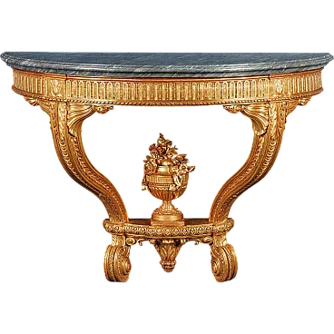 Demi lune gilded console with marble top, beginning 19th century