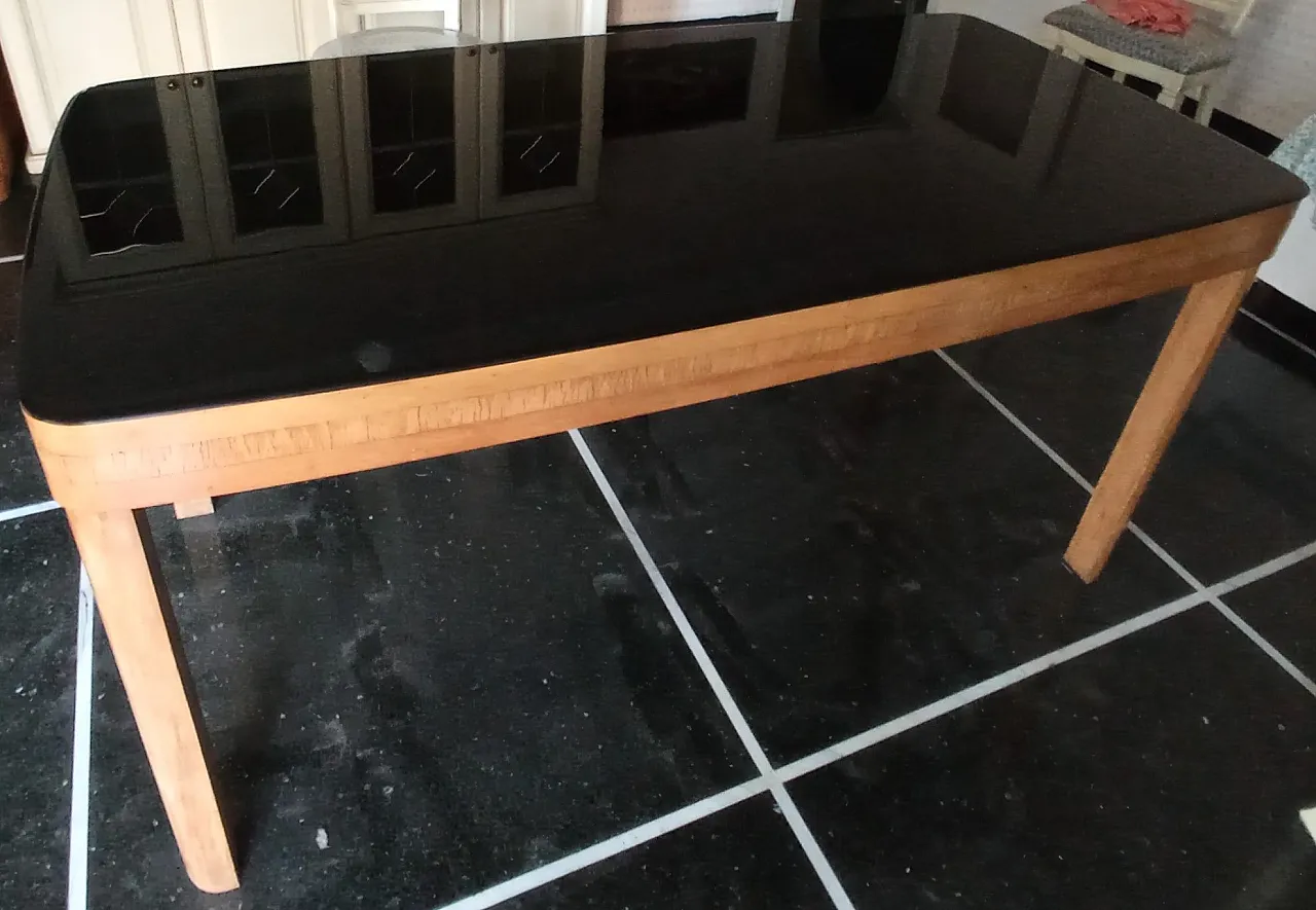 Rectangular wood and glass table, 50s 1