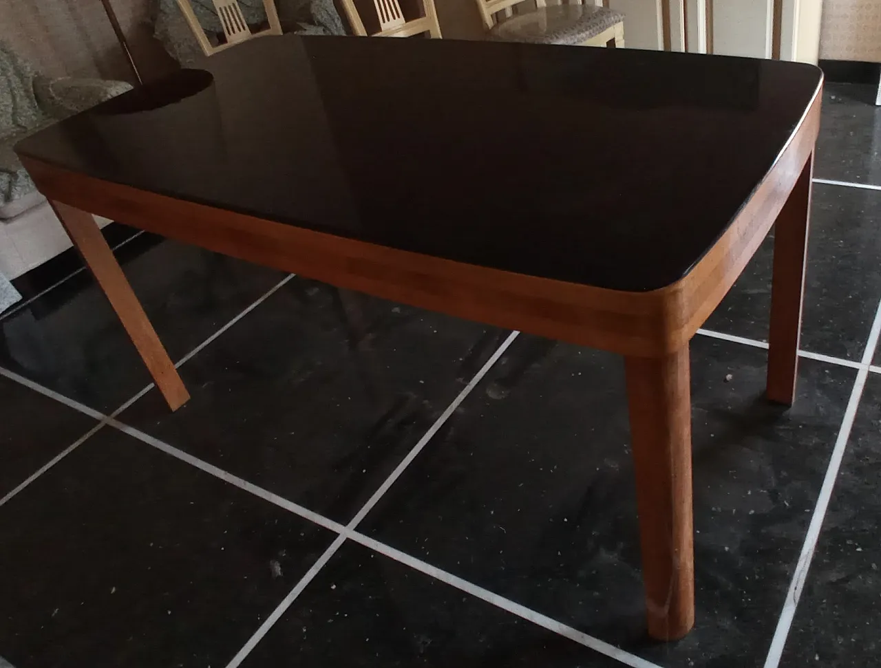 Rectangular wood and glass table, 50s 2