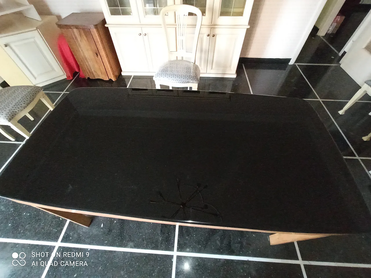 Rectangular wood and glass table, 50s 3