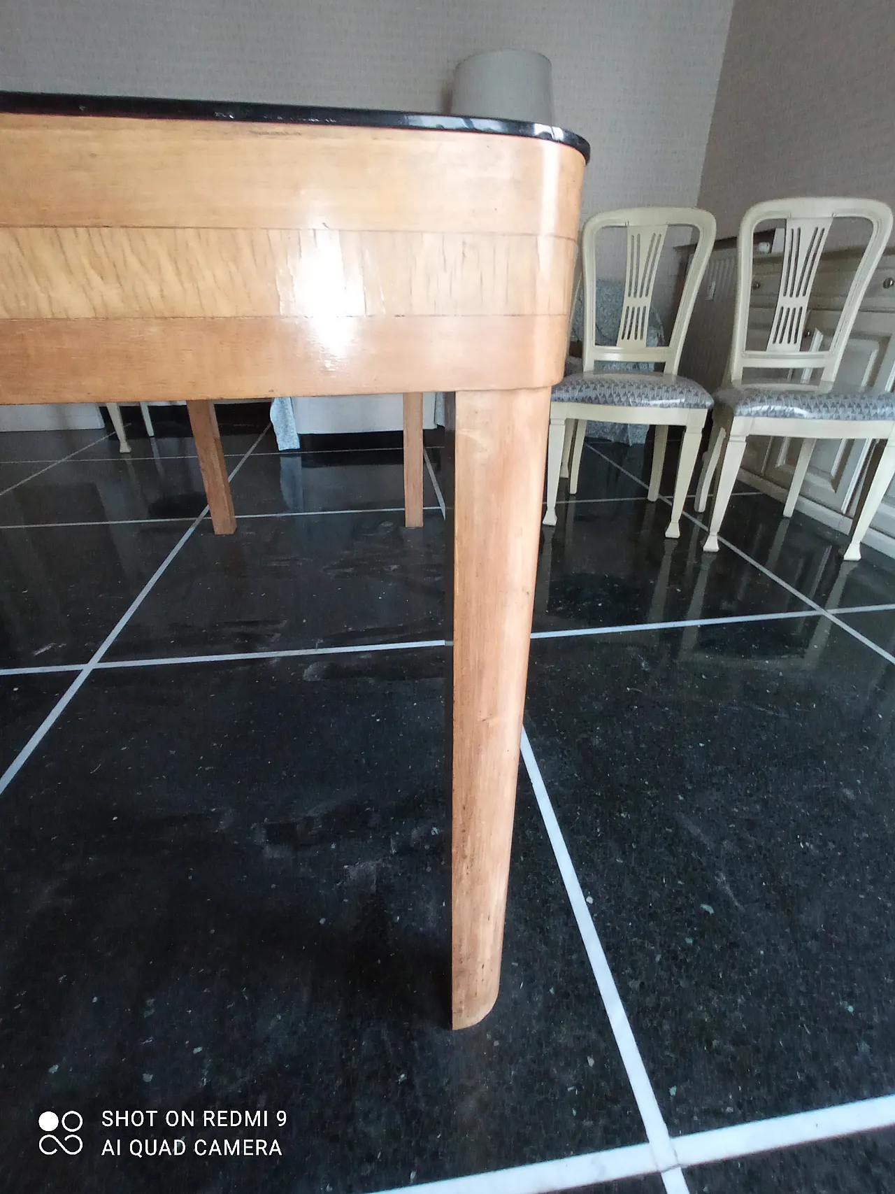 Rectangular wood and glass table, 50s 4