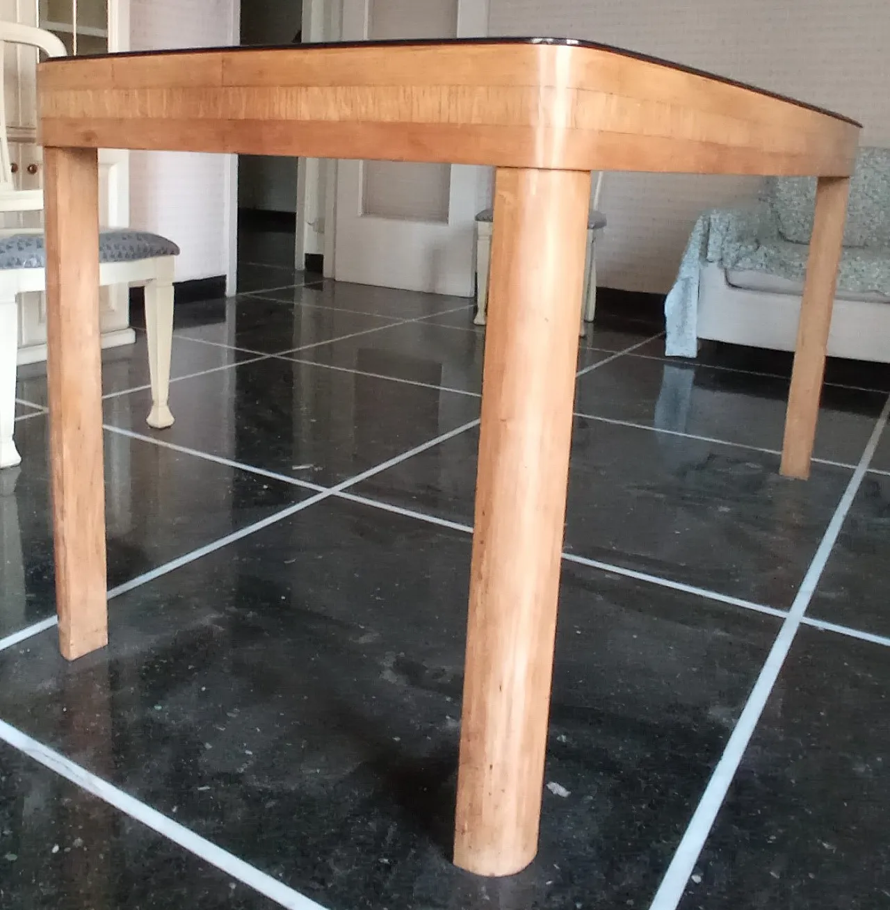 Rectangular wood and glass table, 50s 6