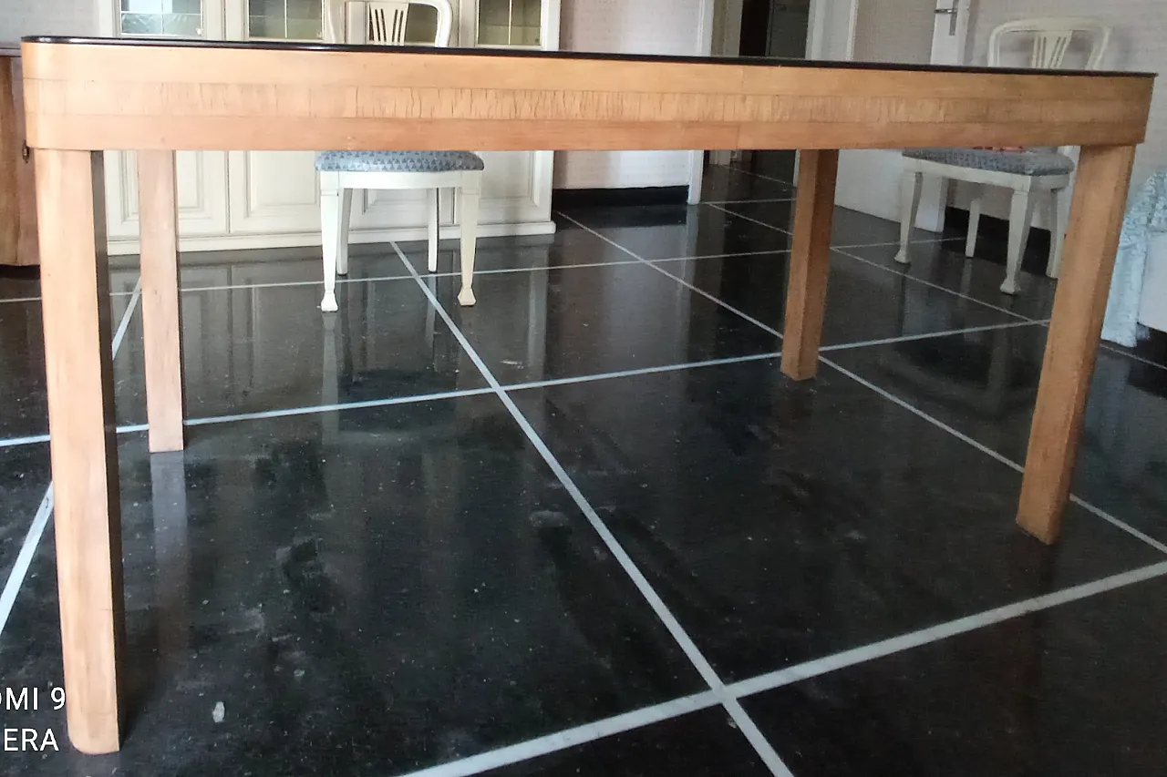 Rectangular wood and glass table, 50s 7