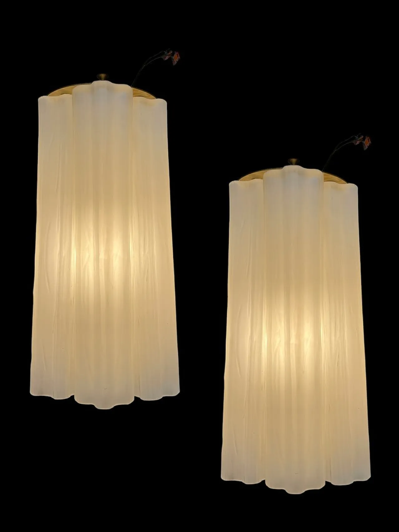 Pair of Milky White Murano Glass Tronchi Sconces, 1970s 7