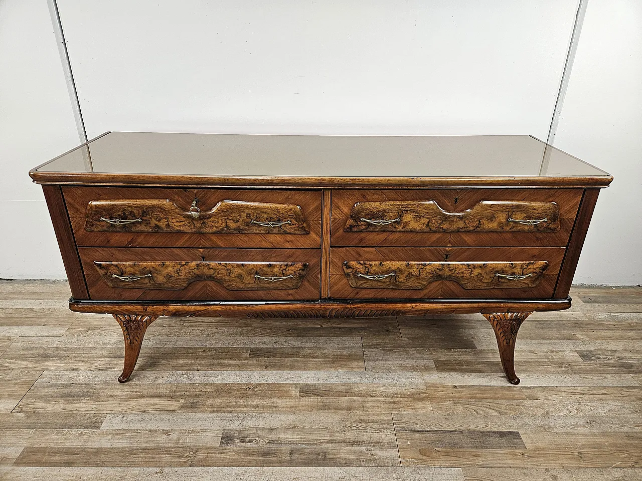 Mid Century chestnut in walnut with glass top 1