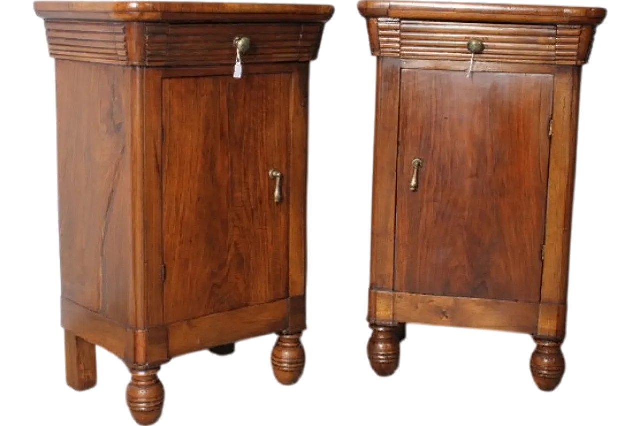 Pair of Milanese Charles X walnut bedside tables, 1820 13