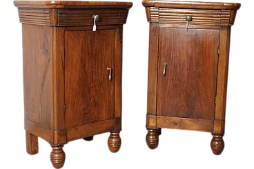 Pair of Milanese Charles X walnut bedside tables, 1820