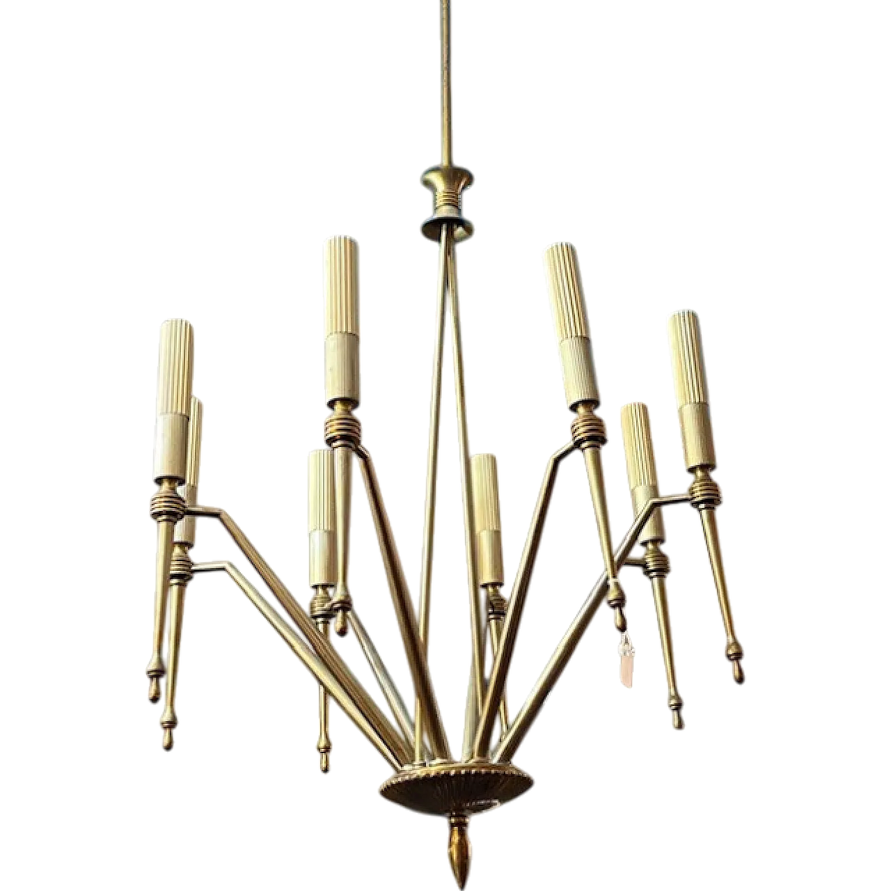 Brass 8 lights chandelier with modern lights, 1950s 14